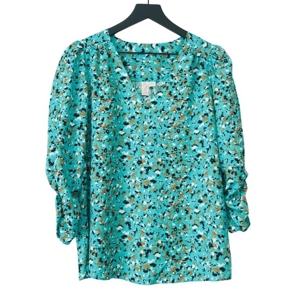 Joie Ruched Puff Sleeve Ditsy Floral Oversized Retro Top Blouse - Picture 2 of 12